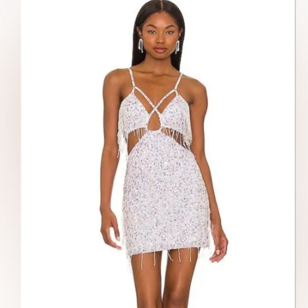 NBD Shreya Mini Dress Small NWT White Sequin Barbie